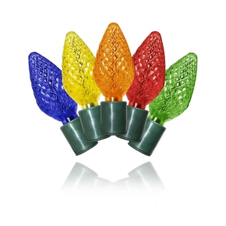 Winterland Standard C9 LED Multi-Color- Faceted 25 Lights Green Wire S-25C95M-8G